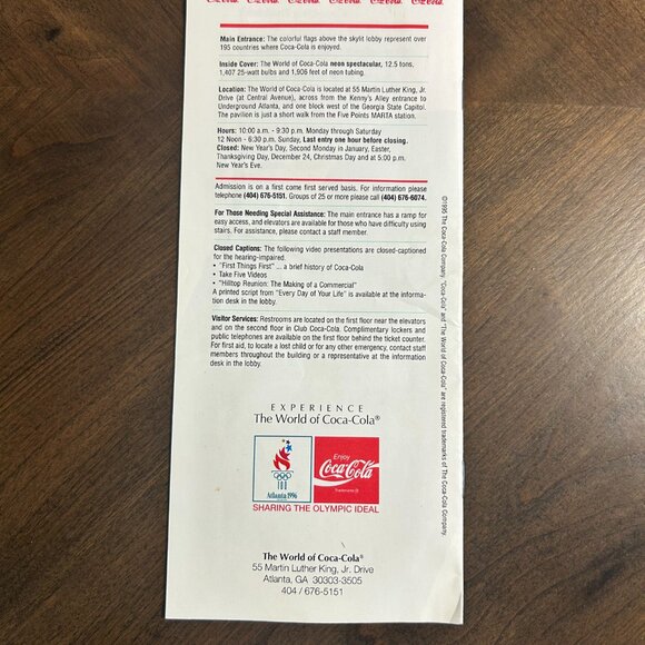 Coca Cola Atlanta plant visitor pamphlet - Picture 2 of 2